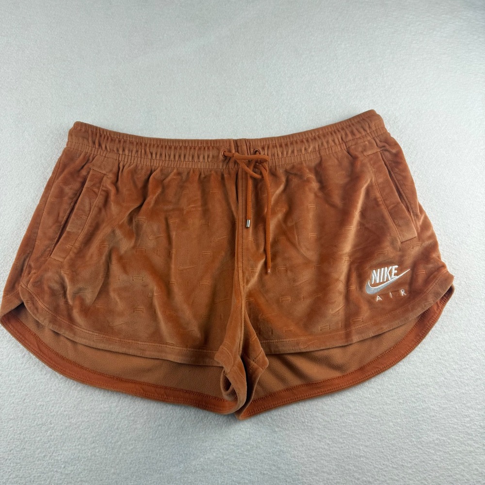 Nike Air Velour Shorts Burnt Orange Embossed Logo Dolphin Hem Womens Medium